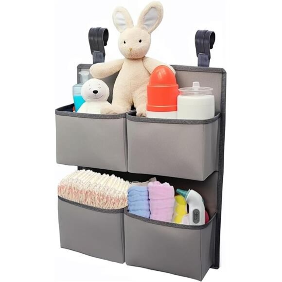 Hanging Diaper Organizer for Crib Bassinet Playpen Nursery Storage Holder 4 Pock - Picture 7 of 7